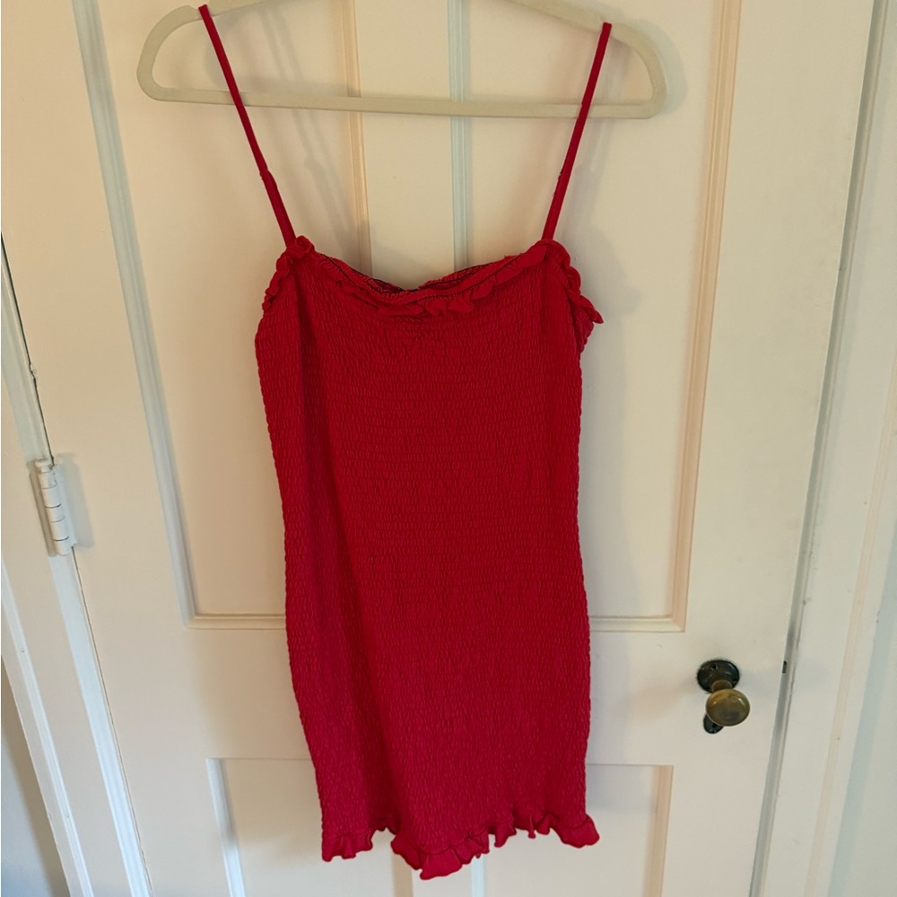 Red Rouched Fitted Mini Dress